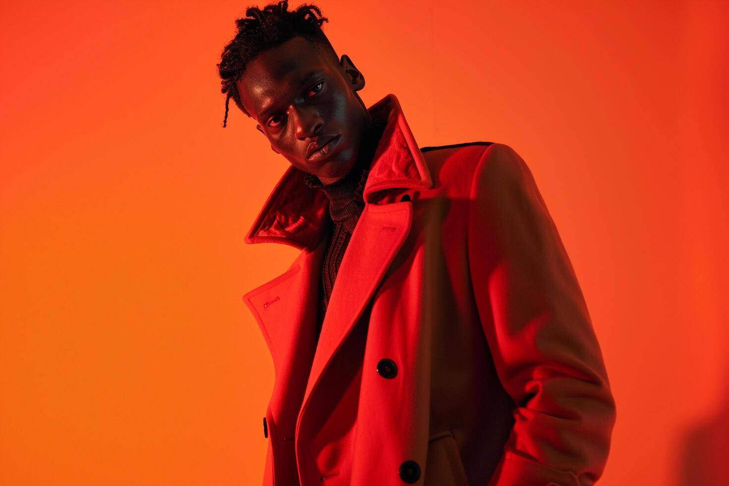 Male Fashion ModelCasual Coat withNeon Orange Lifestyle Males portrait Fashion Male Background photo