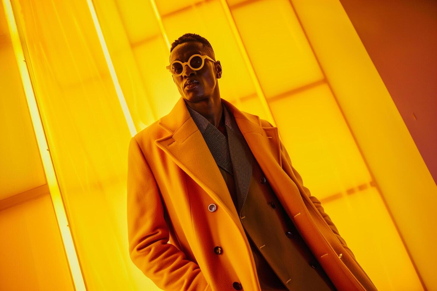 Male Fashion ModelMalesOvercoat withNeon Yellow Lifestyle Males portrait Fashion Male Background photo