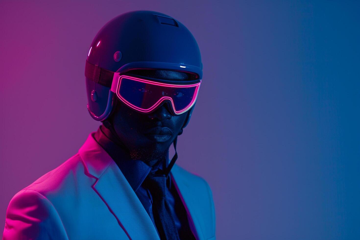 Male Fashion ModelCasual Suit with Neon Aqua Ski Mask andNeon Blue Lifestyle Males portrait Fashion Male Background photo