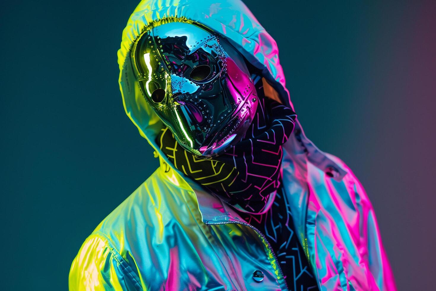Male Fashion ModelCasual Jacket with Males fashion Face Mask andNeon Green Lifestyle Males portrait Fashion Male Background photo