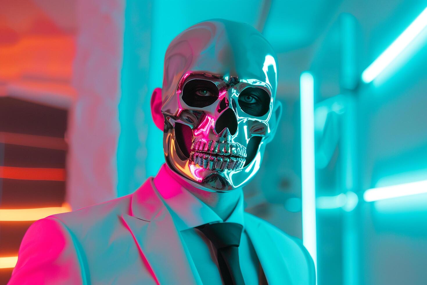 Trendy Casual Suit with Neon Green Lifestyle Background and Fashion Face Mask Featuring a Bold Male Fashion Models Modern and Stylish Look photo