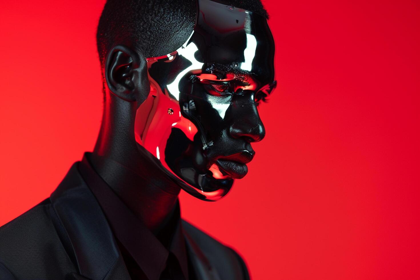 Stylish Casual Suit Male Fashion Model with Males Fashion Face Mask and Neon Red Lifestyle photo