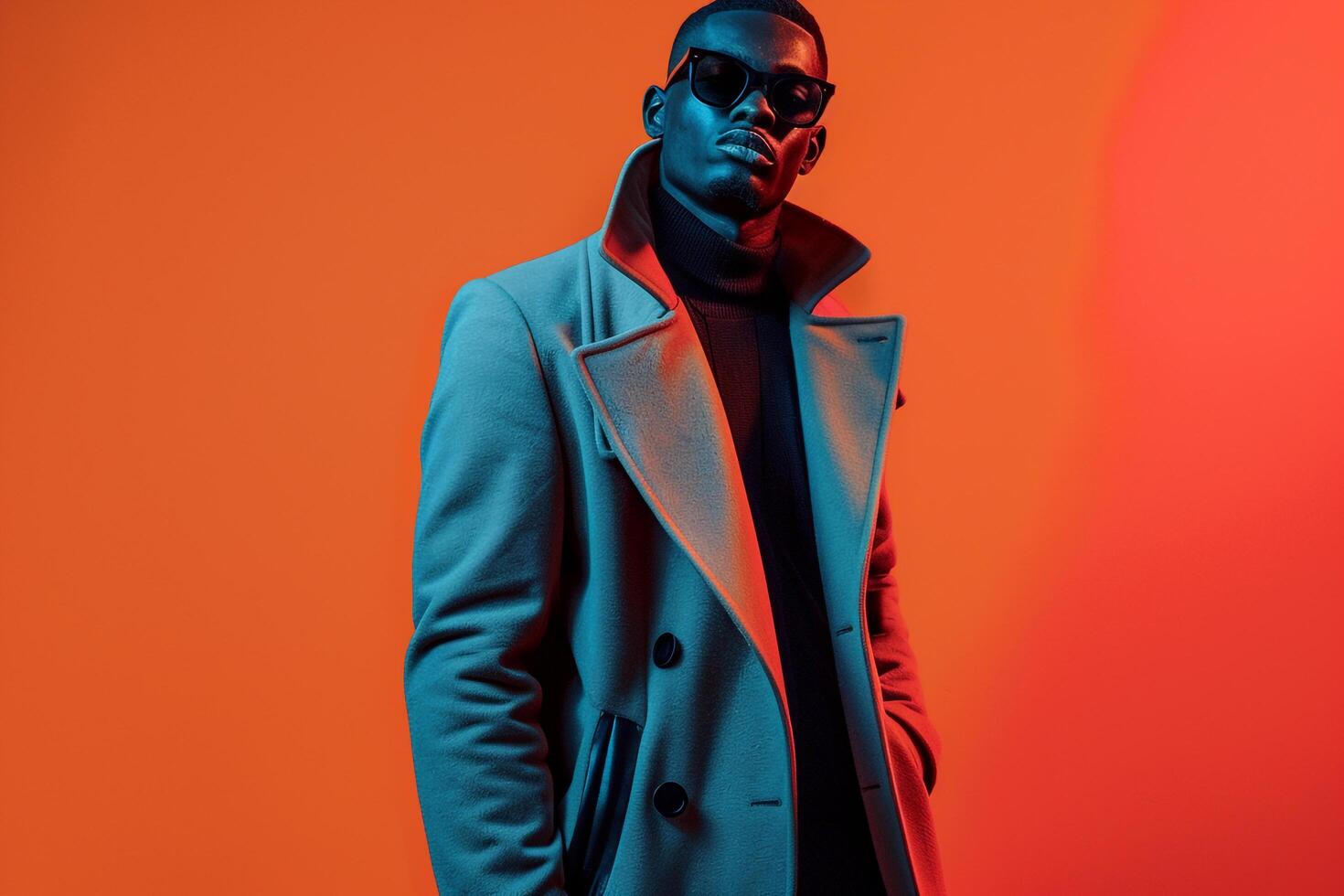 Casual Overcoat with Neon Orange Males Fashion portrait and Lifestyle Background photo