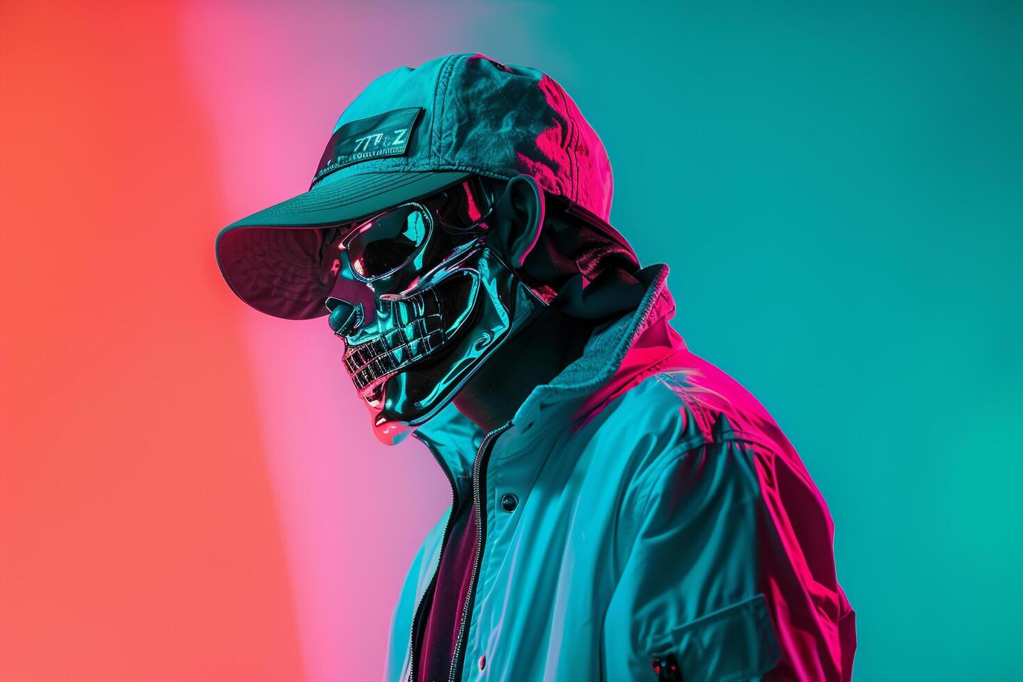 Trendy Jacket with Males Fashion Face Mask and Neon Green Stylish portrait Lifestyle Background photo
