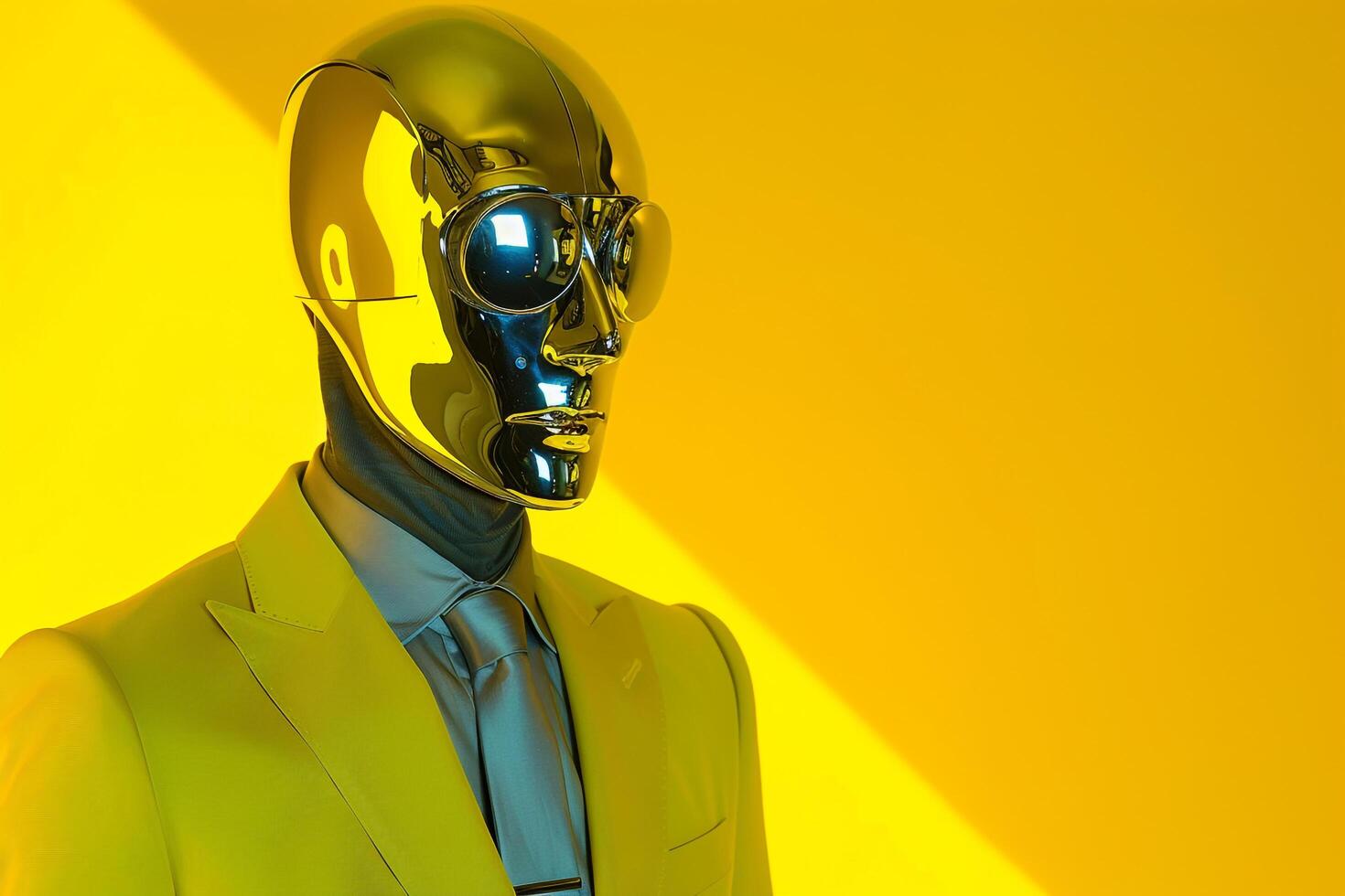 Chic Casual Suit for Male with Face Mask Neon Yellow Background Ideal for Stylish portraits and Contemporary Fashion StateMalets photo