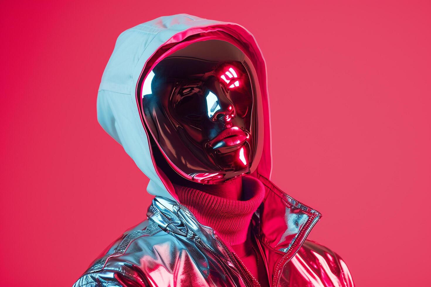 Casual Jacket with a stylish Face Mask and a Neon pink Lifestyle portrait Background perfect for a contemporary and colorful look photo