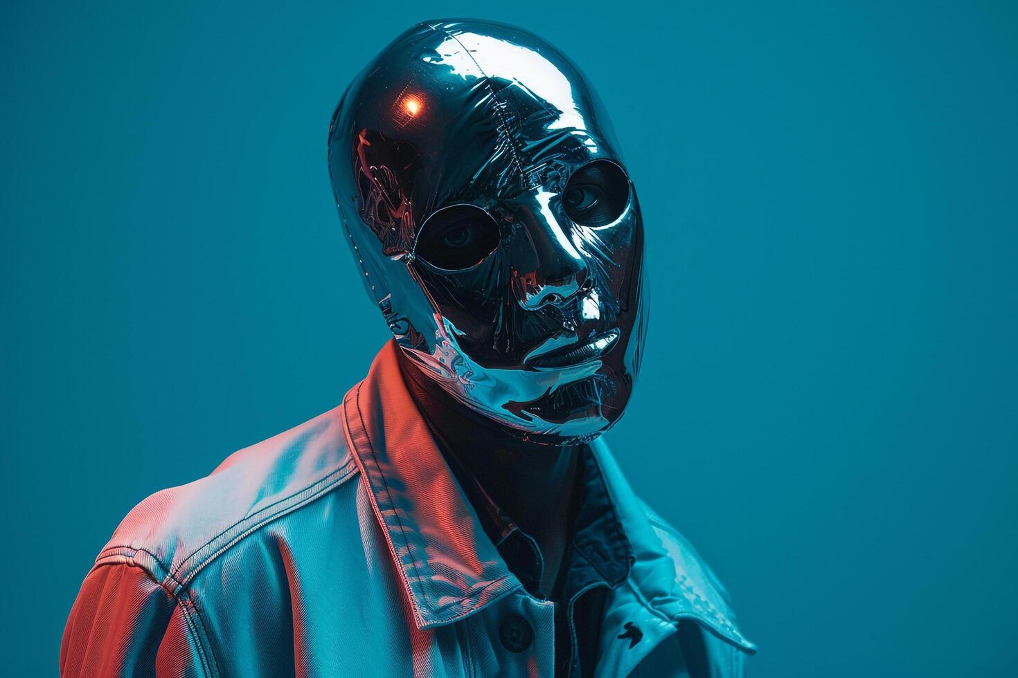 Chic Lifestyle Feel in Males Fashion portrait Trendy Jacket with Neon Teal Background photo