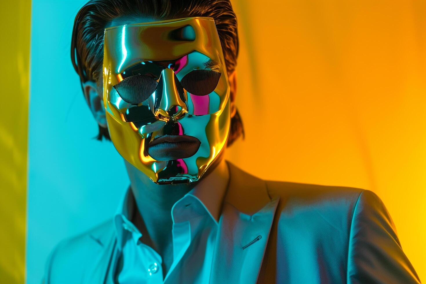 Vibrant Lifestyle Feel in Males Fashion portrait Trendy Suit with Neon Yellow Background photo