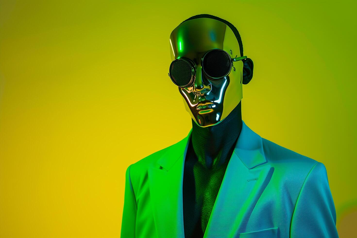 Modern Males Fashion portrait Trendy Blazer with Neon Green Background and Vibrant Lifestyle Setting photo