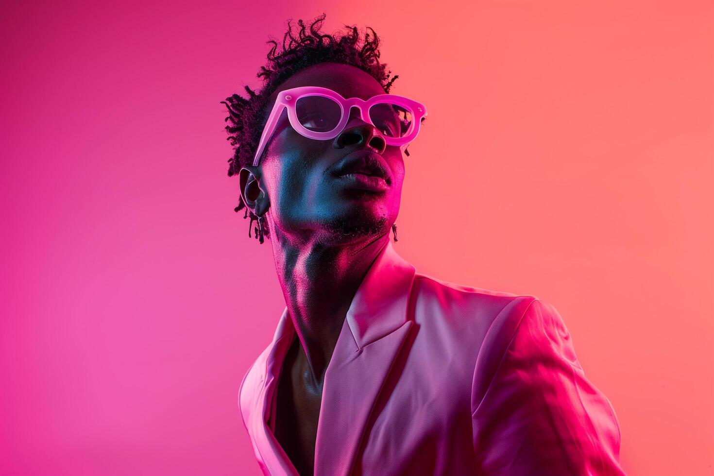 Casual Blazer with Neon pink Contemporary Male Fashion portrait Featuring a Chic Neon pink Blazer and Vibrant Background for a Modern and Trendy Look photo