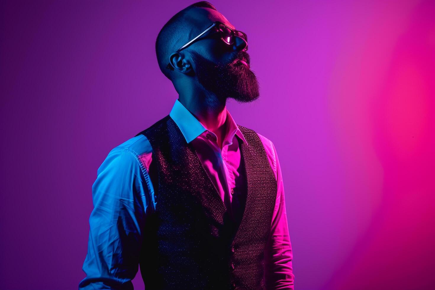 Casual Vest for Male with Neon purple Background Modern Lifestyle Setting for Stylish Fashion photo