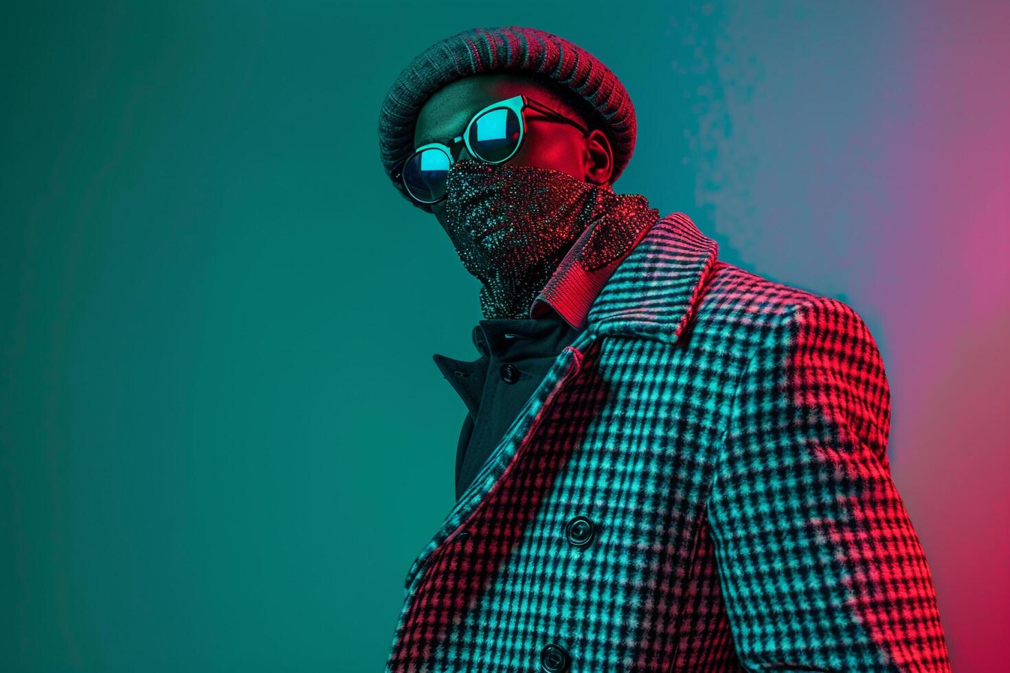 Trendy Overcoat with Face Mask for Male Neon Green Background for Contemporary Fashion StateMalets photo