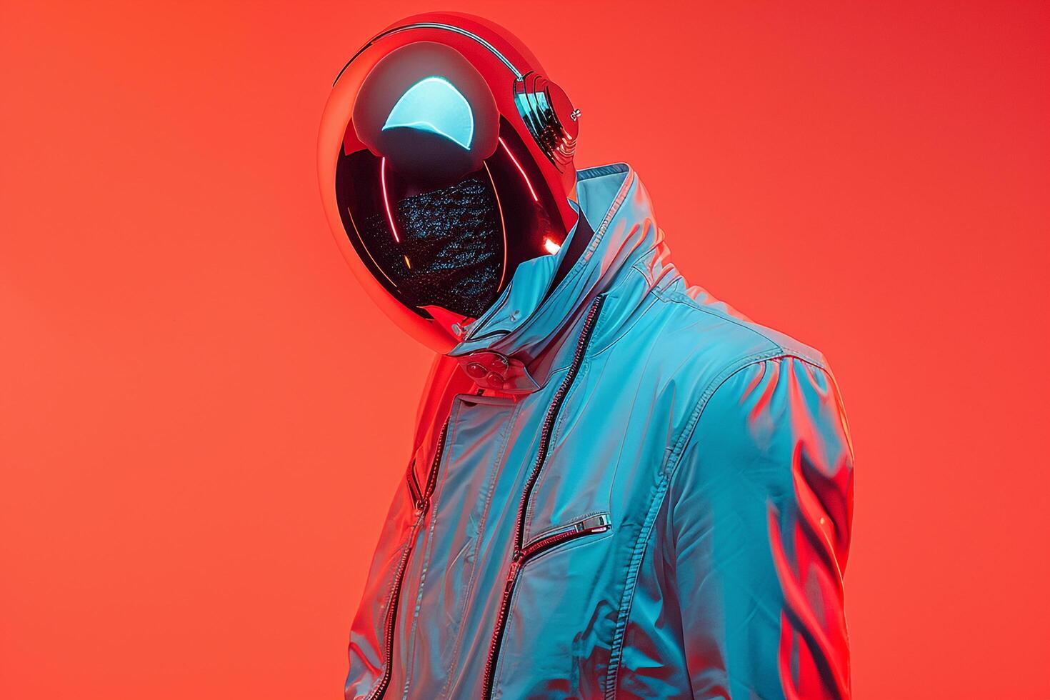 Casual Jacket with Face Mask for Male Neon Coral Background for Trendy Fashion Lifestyle photo