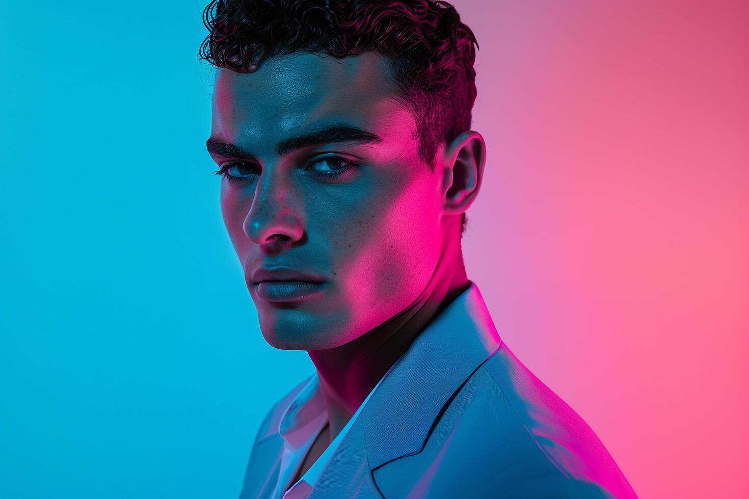 Blazer for Male in Neon Blue Background Stylish Fashion and Modern Lifestyle Setting photo