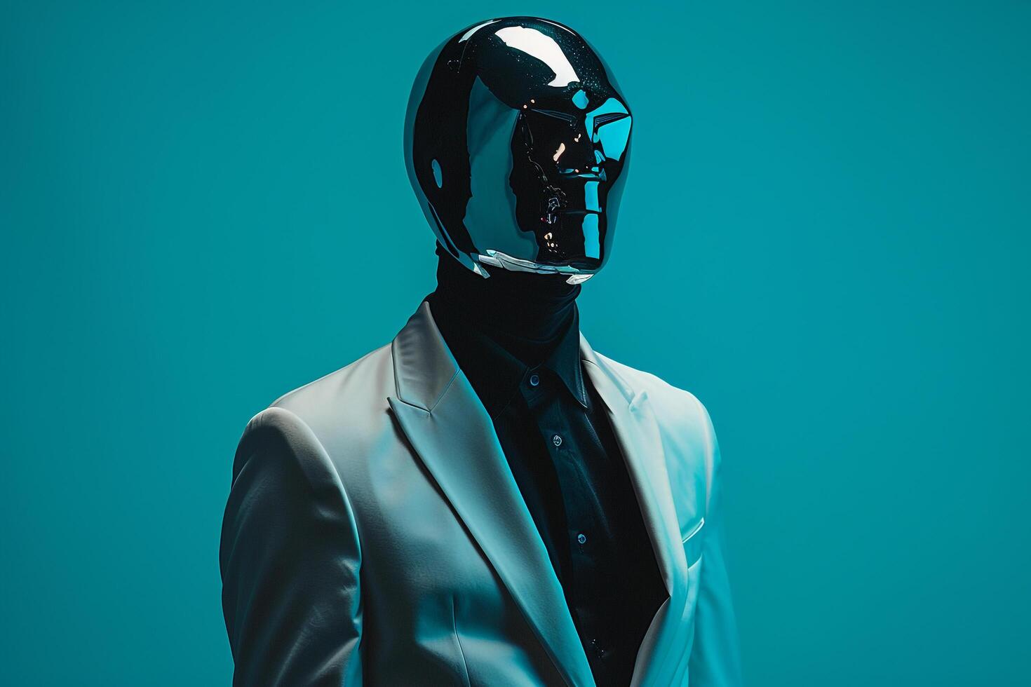 Casual Blazer with Neon Teal Background and Face Mask Stylish Fashion and Trendy Lifestyle Setting photo