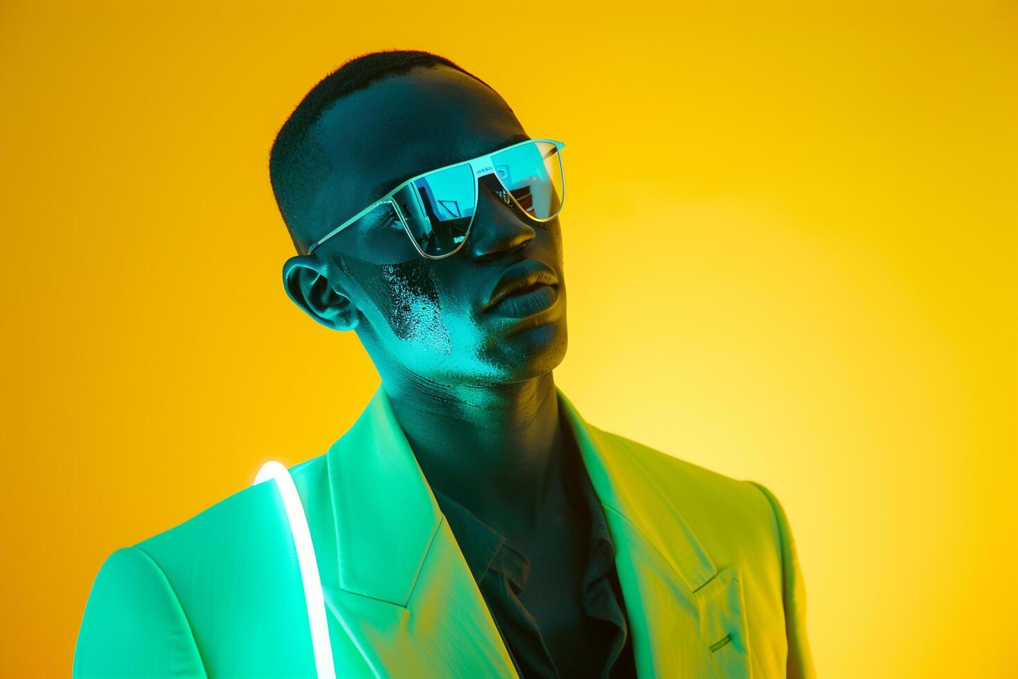 Trendy Jacket for Male with Neon Yellow Background Modern Fashion and Stylish Lifestyle Setting photo