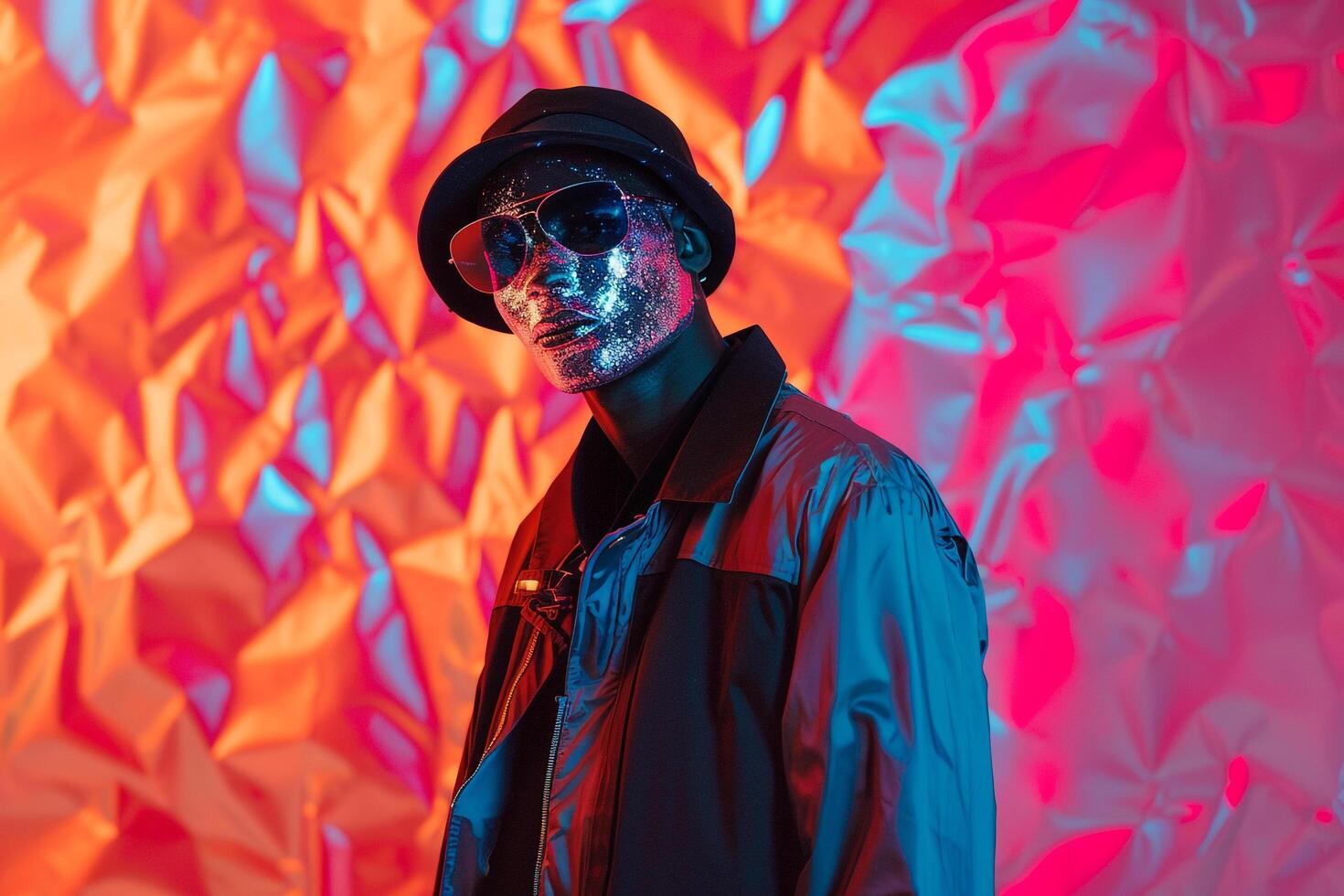 Casual Jacket with Fashionable Face Mask and Neon Coral Lifestyle showcasing Trendy Male portrait photography photo