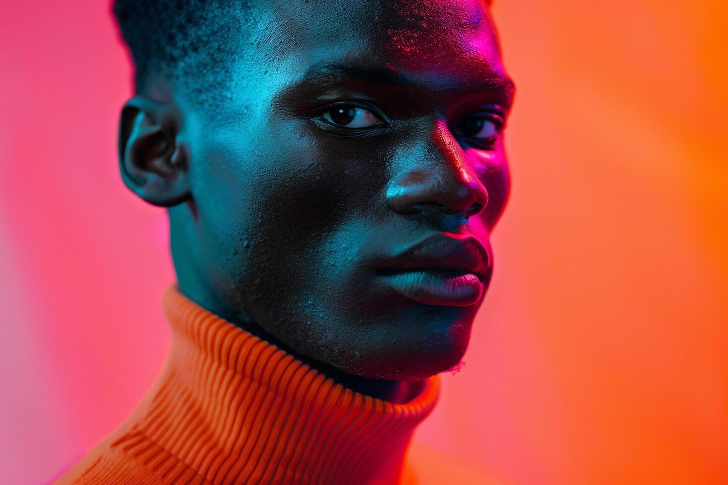 Neon Turtleneck with Neon Coral Lifestyle capturing Sleek Males Fashion portrait photography photo