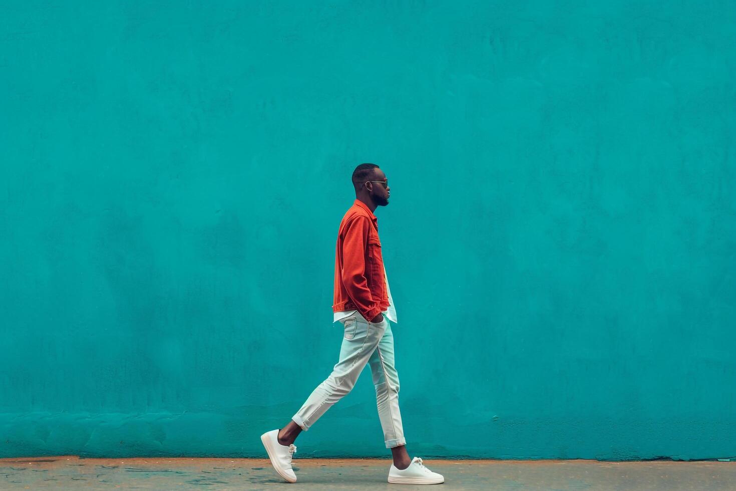 Stylish Long Sleeve Shirt Model in Bright Teal Background Lifestyle portrait with Standing pose and Contemporary Look photo
