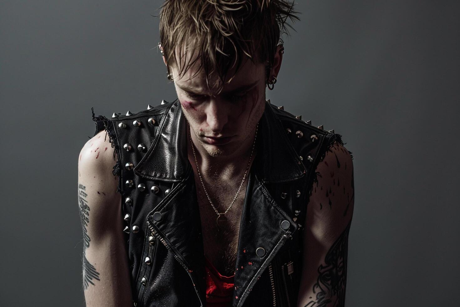 Fashionable Model in a Studded Vest with a Maleswear Background Modern Male Dress portrait Stylish Lifestyle photo