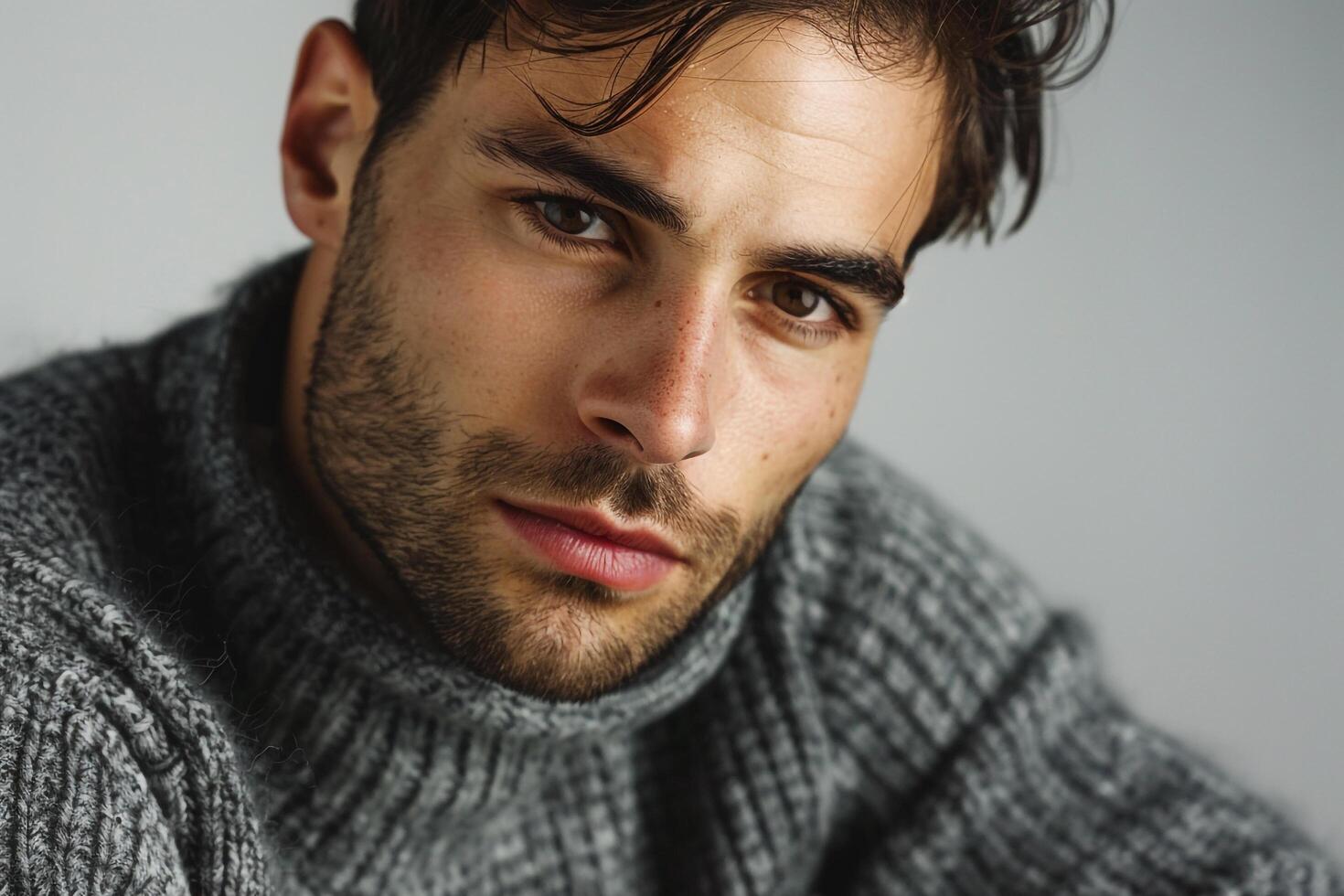 pullover Male Fashion Model with Silver Background Fashionable portrait Lifestyle Focus photo