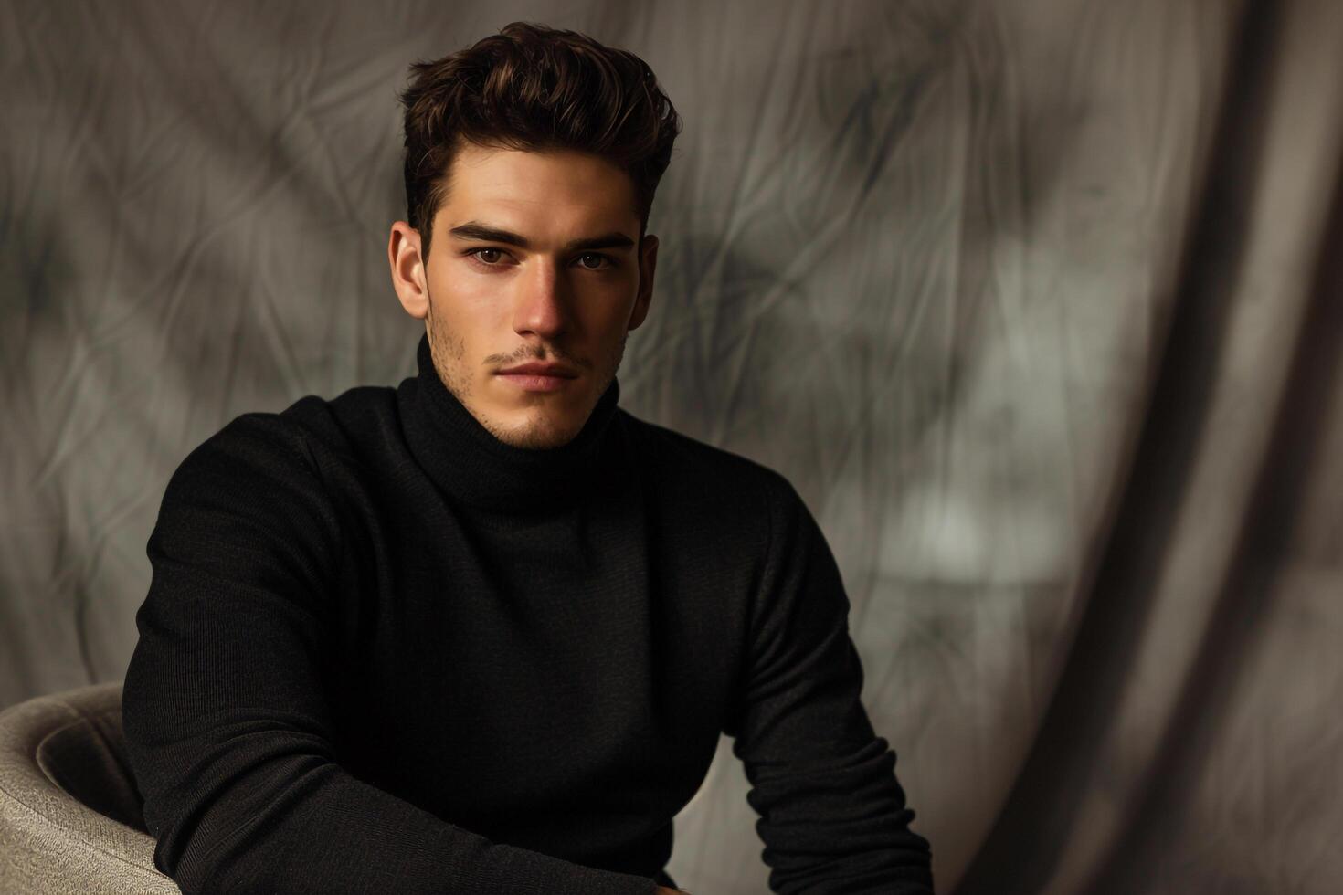 pullover Male Fashion Model Silver Background elegant portrait High Fashion Focus photo