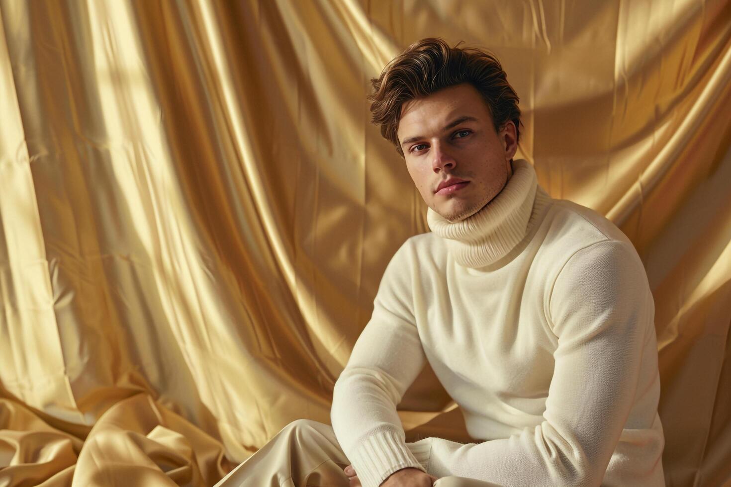 pale Gold pullover Male Fashion Model High Fashion Lifestyle portrait photo