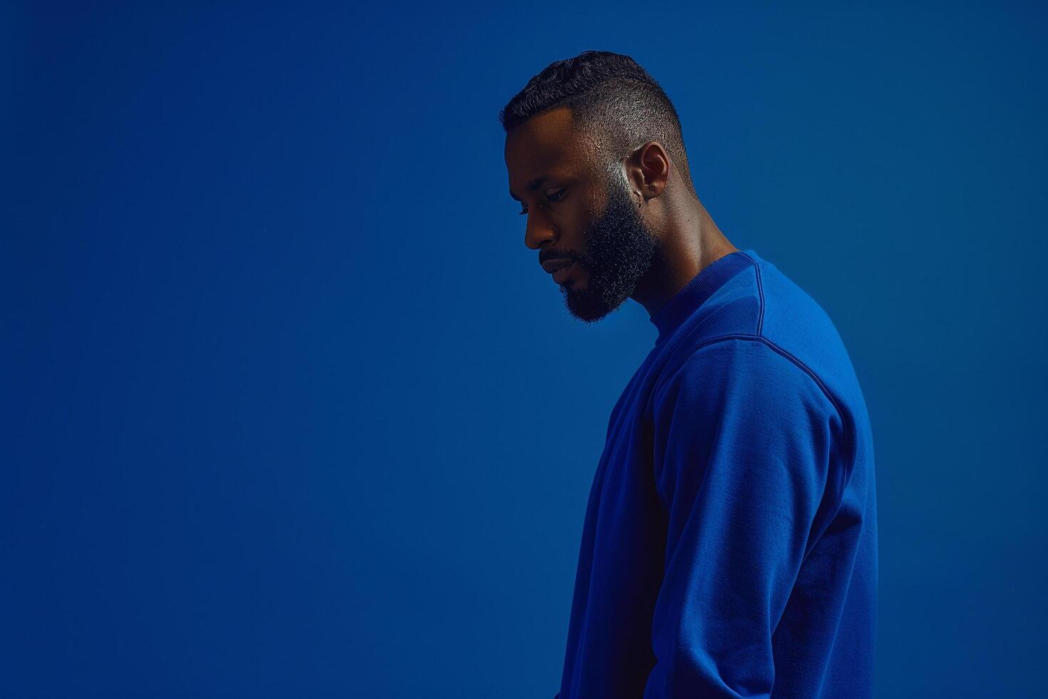 Fashionable Royal Blue pullover Male Fashion Model elegant portrait Lifestyle Maleswear Background photo