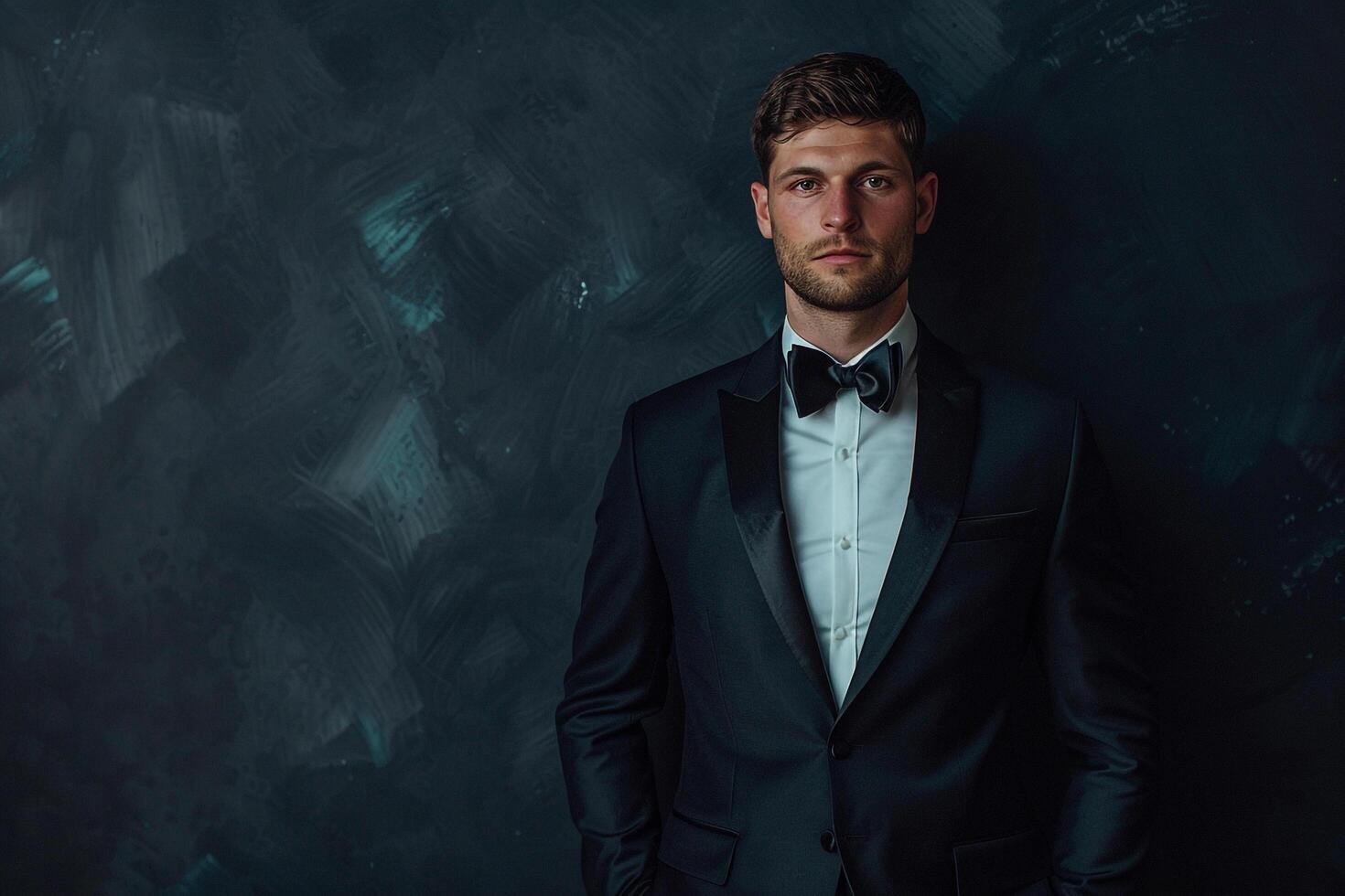 elegant Male Fashion Model in evening Suit with Midnight Black Sophisticated portrait Highlighting Formal Lifestyle photo