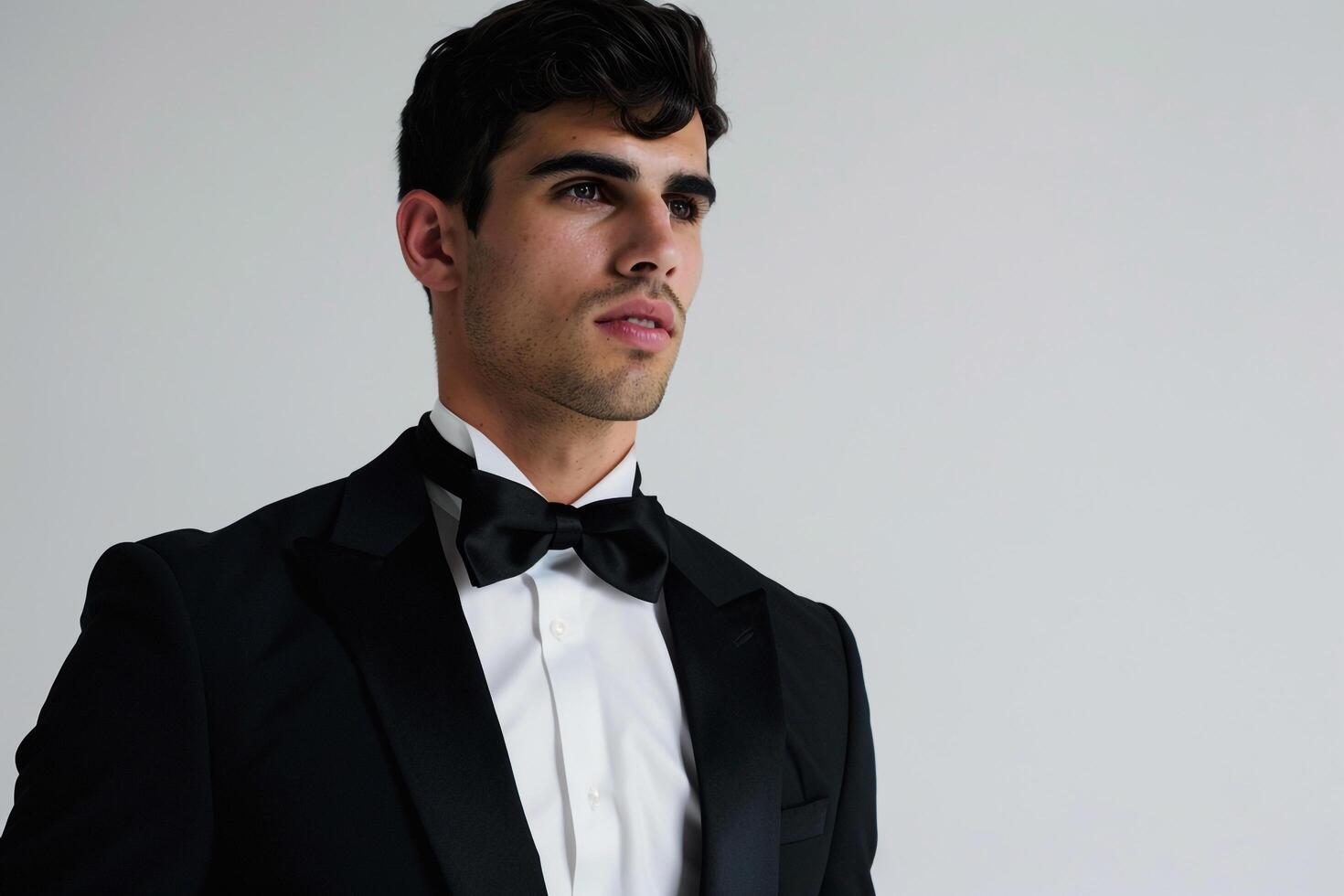 elegant Fashion Model in Tuxedo with Brilliant White portrait Featuring Classic Males Fashion and Luxurious Lifestyle photo