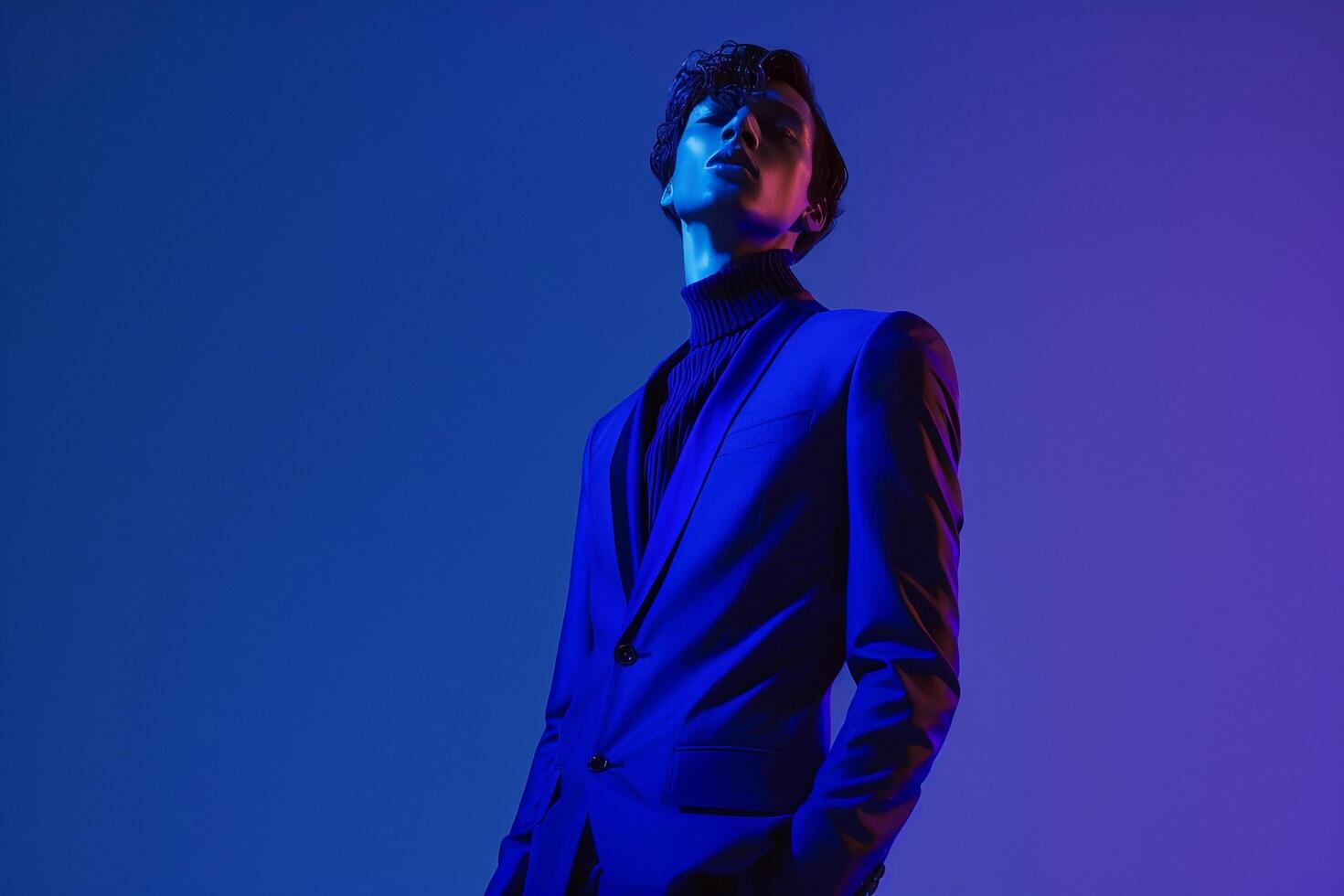 Modern Fashion Model in an electric Blue Suit Showcasing Fashionable portraits with Lifestyle and Contemporary Maleswear Appeal photo