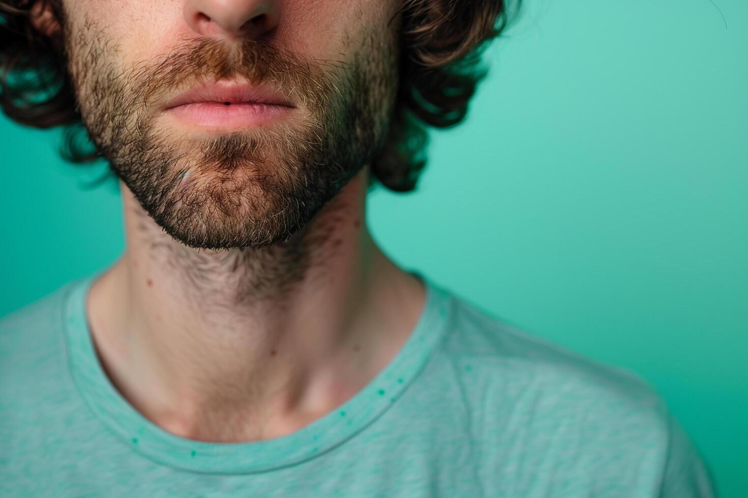 Casual Male Fashion Model in Graphic T Shirt with Mint Green Background Capturing Relaxed Lifestyle and Fashion in portrait Shot photo