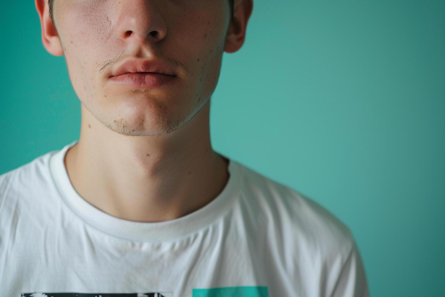 Casual Male Fashion Model in Graphic T Shirt with Mint Green Background emphasizing Lifestyle and Fashion in portrait Form photo