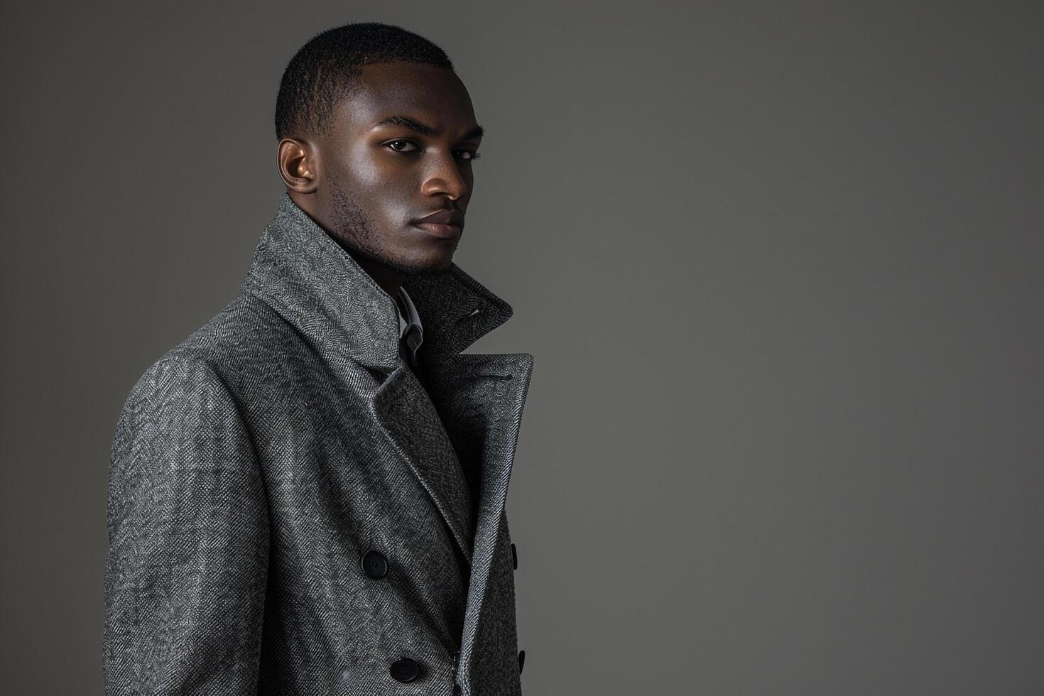 Fashion Forward Handsome Model in Classic Overcoat with Grey Touches Males Lifestyle portrait with Stylish Background photo