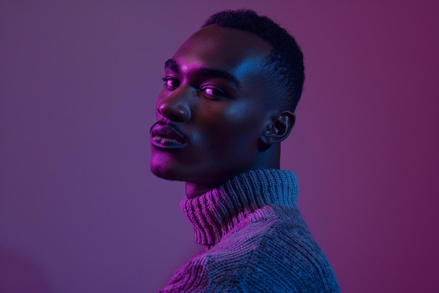 Stylish Handsome Model in Rich purple pullover Modern Males Lifestyle portrait with Trendy Background photo