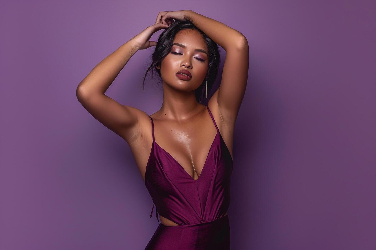 Sophisticated Maroon Dress on Male Model Soft Lavender Lifestyle portrait with elegant Fashion and Modern Appeal photo