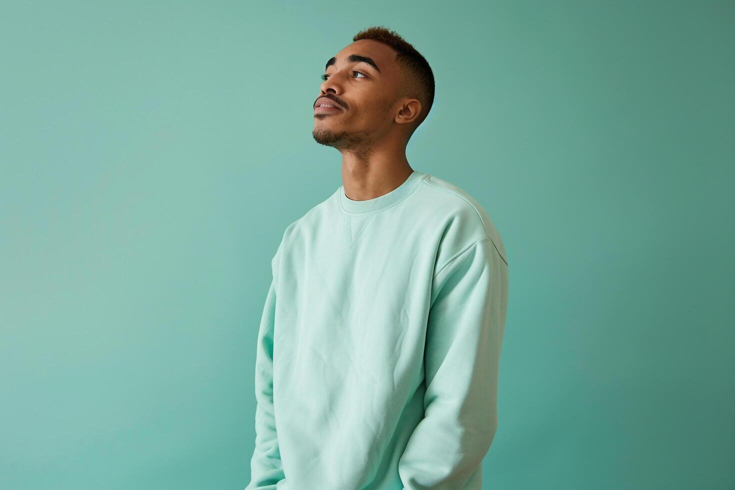 Handsome Sweatshirt Model in Mint Green Trendy Male Fashion portrait with Stylish Modern Lifestyle Background photo