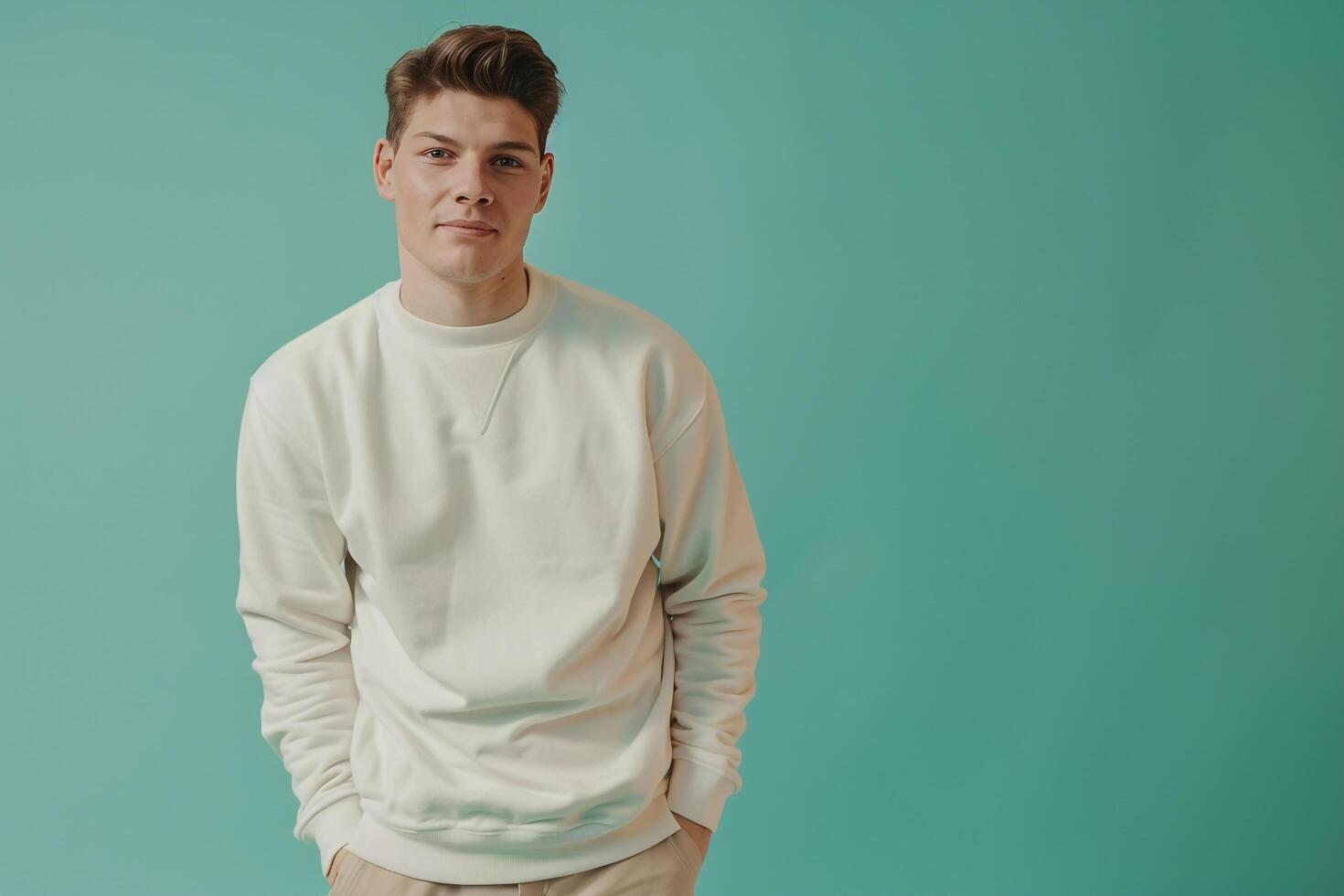 Trendy Mint Green Sweatshirt Model Handsome Male Fashion portrait with Stylish Lifestyle eleMalets photo