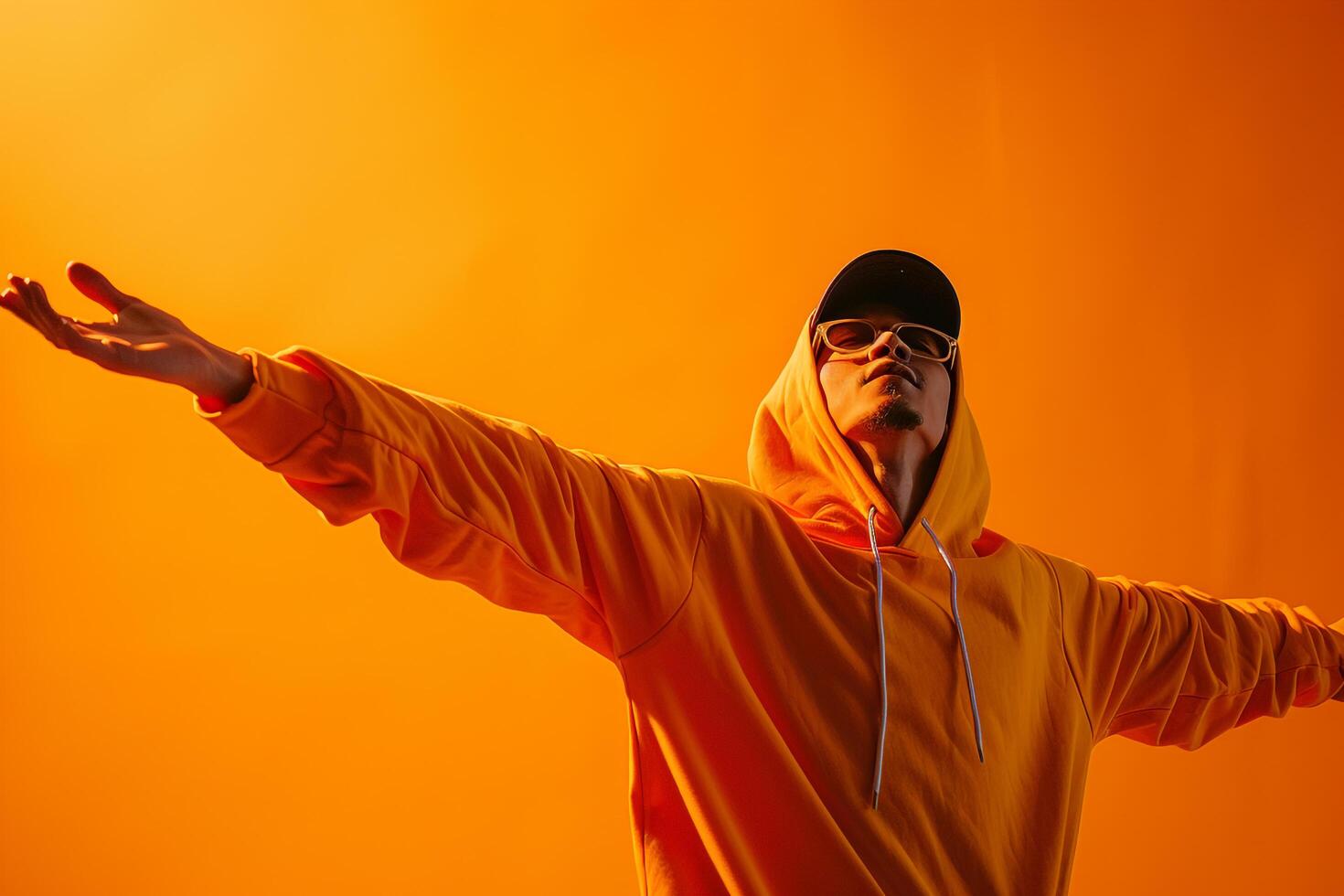 Stylish Fashion Look Hoodie Fashion Model Bright Orange Lifestyle Setting Trendy Male portrait photo