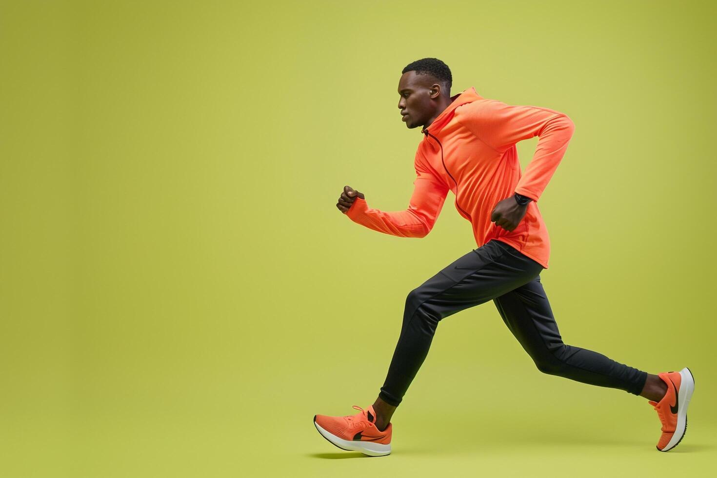 Lime Green Running Gear Fashion Model Trendy Male in Lifestyle portrait with Fashionable Background Vibrant and Stylish Look photo