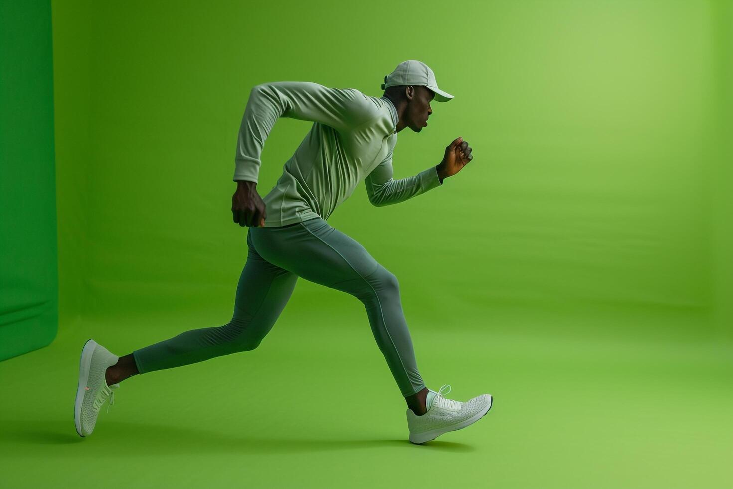 Lime Green Running Gear Fashion Model Trendy Male in Lifestyle portrait with Fashionable Background Contemporary and Dynamic Look photo