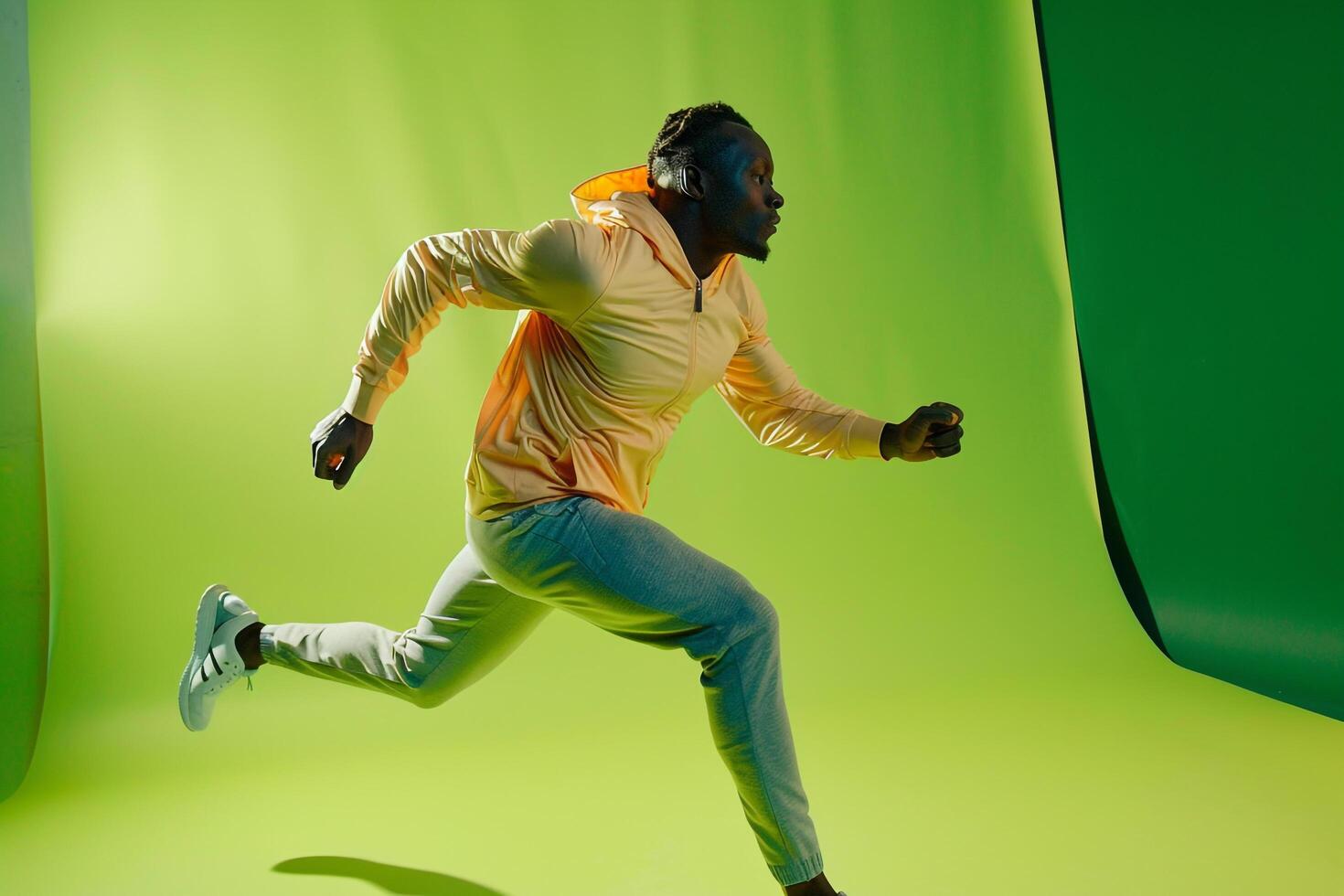 Lime Green Running Gear Fashion Model Trendy Male in Lifestyle portrait with Stylish Background Vibrant and Modern Look photo