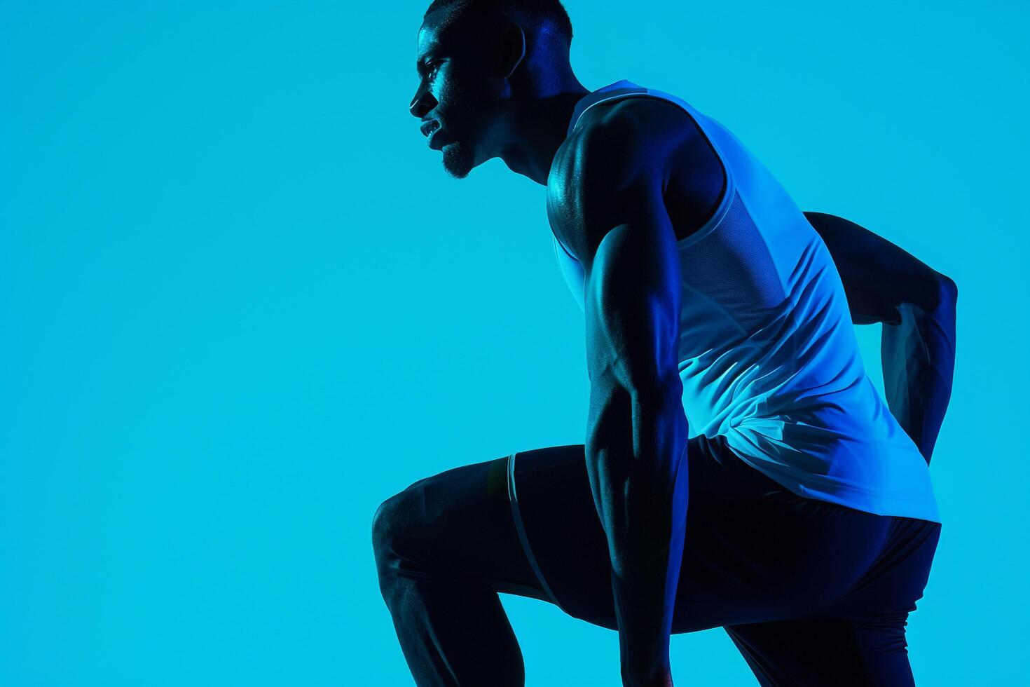 Athletic Wear Fashion Model Trendy Male in electric Blue Lifestyle portrait with Fashionable Background Modern and Stylish Look photo