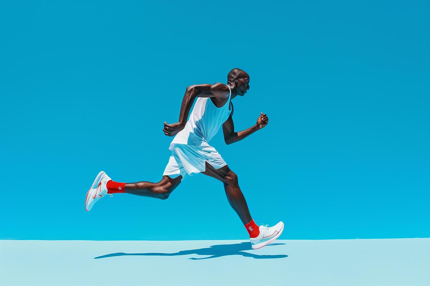 Running Gear Fashion Model Trendy Male in Sky Blue Lifestyle portrait with Fashionable Background Modern and Stylish Look photo