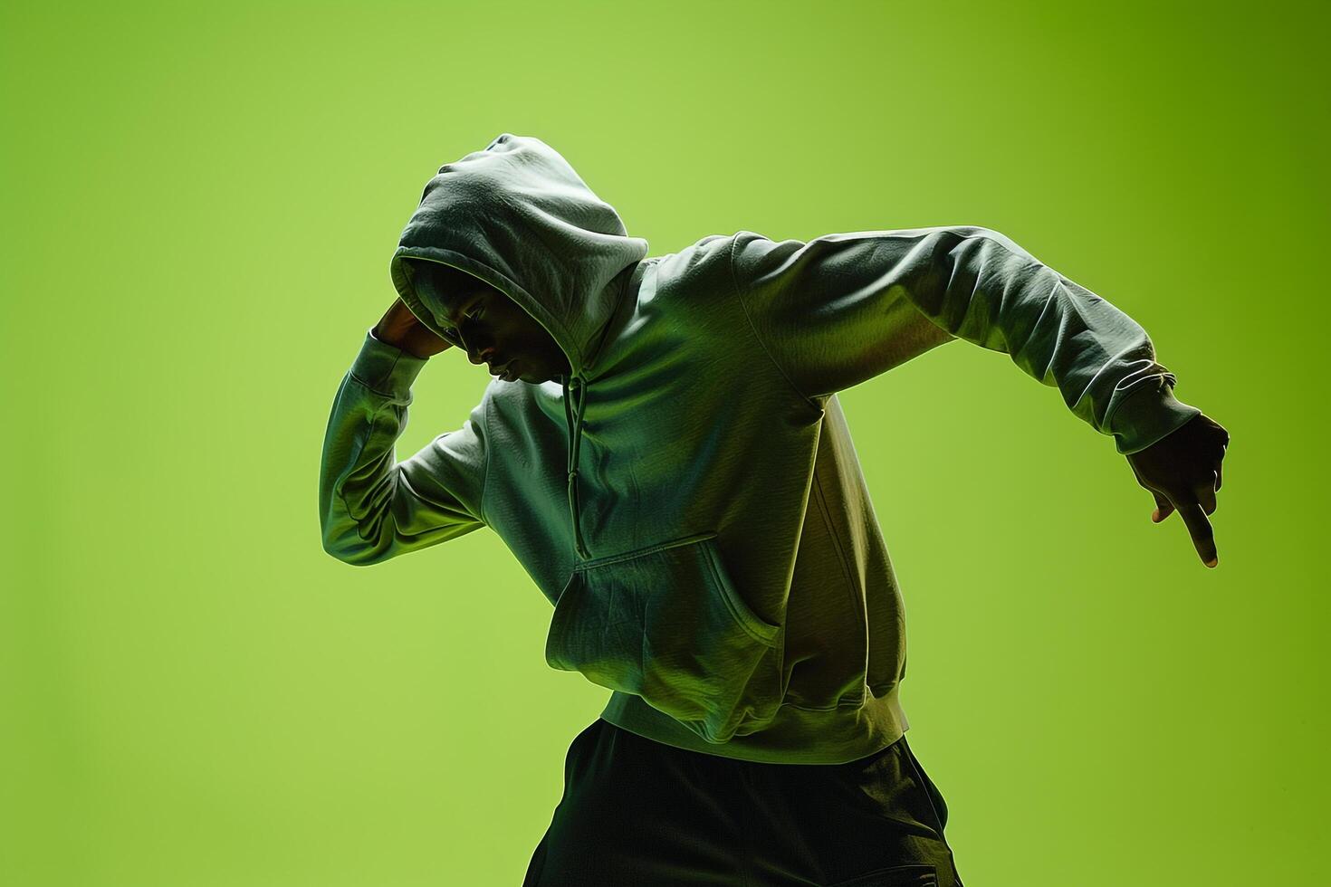 Hoodie Fashion Model Trendy Male in Bright Lime Green Lifestyle portrait with Modern Background Vibrant and Fashionable Look photo