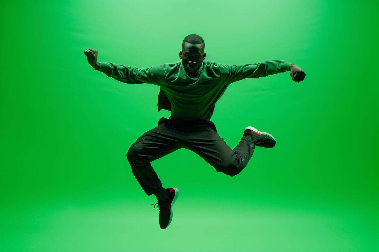 Athletic Wear Fashion Model Trendy Male in Bright Green Lifestyle portrait with Fashionable Background Modern and Stylish Look photo