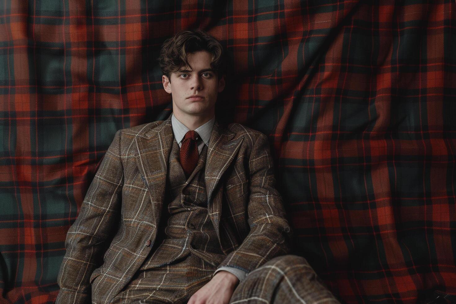 Classic Wool Suit with plaid Urban Lifestyle portrait Featuring Timeless Male Fashion Details Offering a Classic and elegant Style for Urban professionals photo