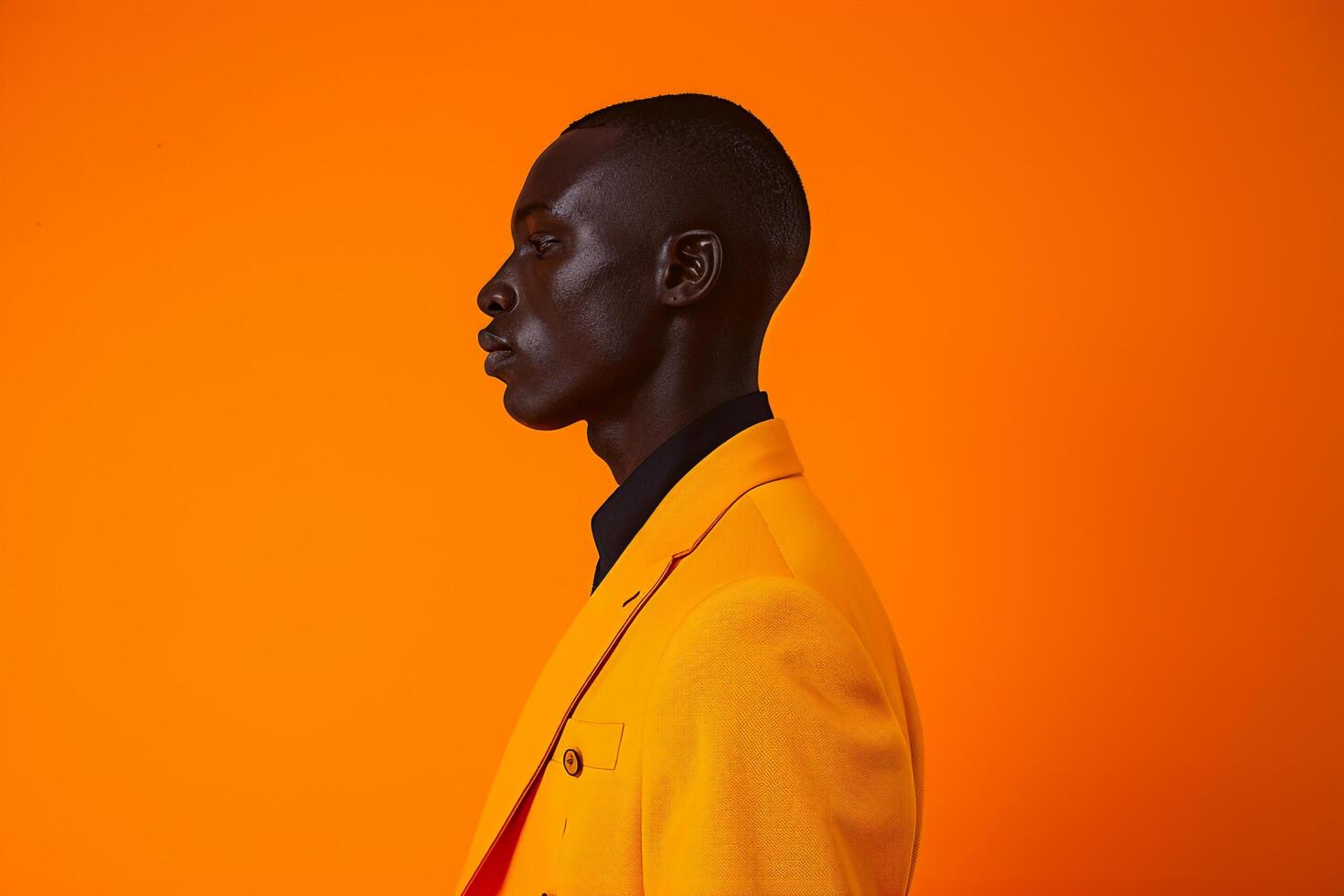 Costume Blazer in Tangerine Urban Lifestyle portrait Featuring Trendy Male Fashion Ideal for Adding a Bold Touch to Contemporary Urban Looks photo