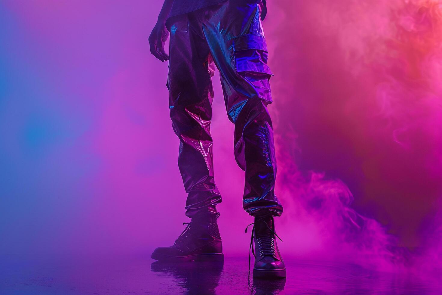 electric purple pants Male Fashion Model Trendy portrait Modern Background Stylish electric purple Design Fashionable Lifestyle Contemporary Apparel photo