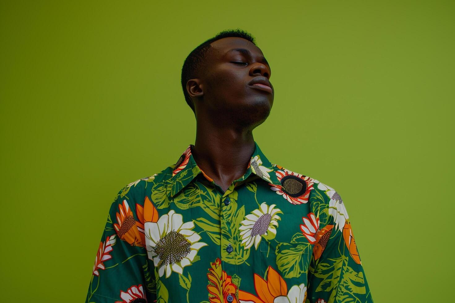 Lime Green Costume Shirt on Male Fashion Model Trendy portrait Stylish Males Apparel Modern Background and Bold Lifestyle photo